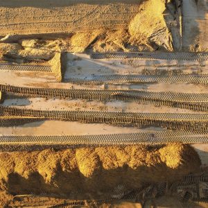 an aerial view of a construction site in the desert